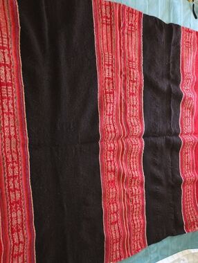 Handwoven Black Blanket with Red Striped Pattern
